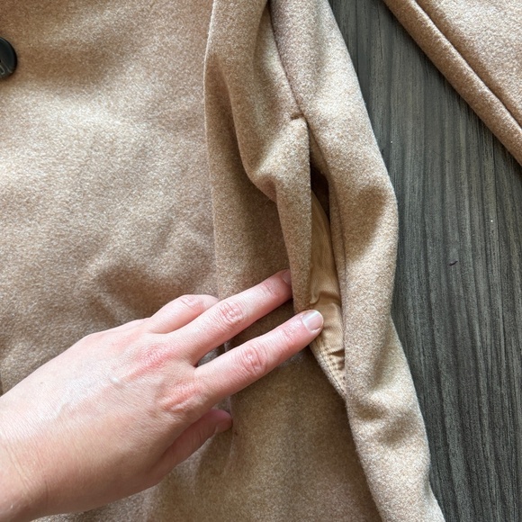 Women's Stitch and Feather Full Length Long Camel Brown Coat - Picture 7 of 9